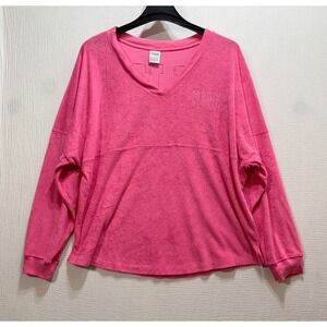 PINK Victoria's Secret Spirit Jersey Womens XL Pink Terry Cloth V-Neck Pullover